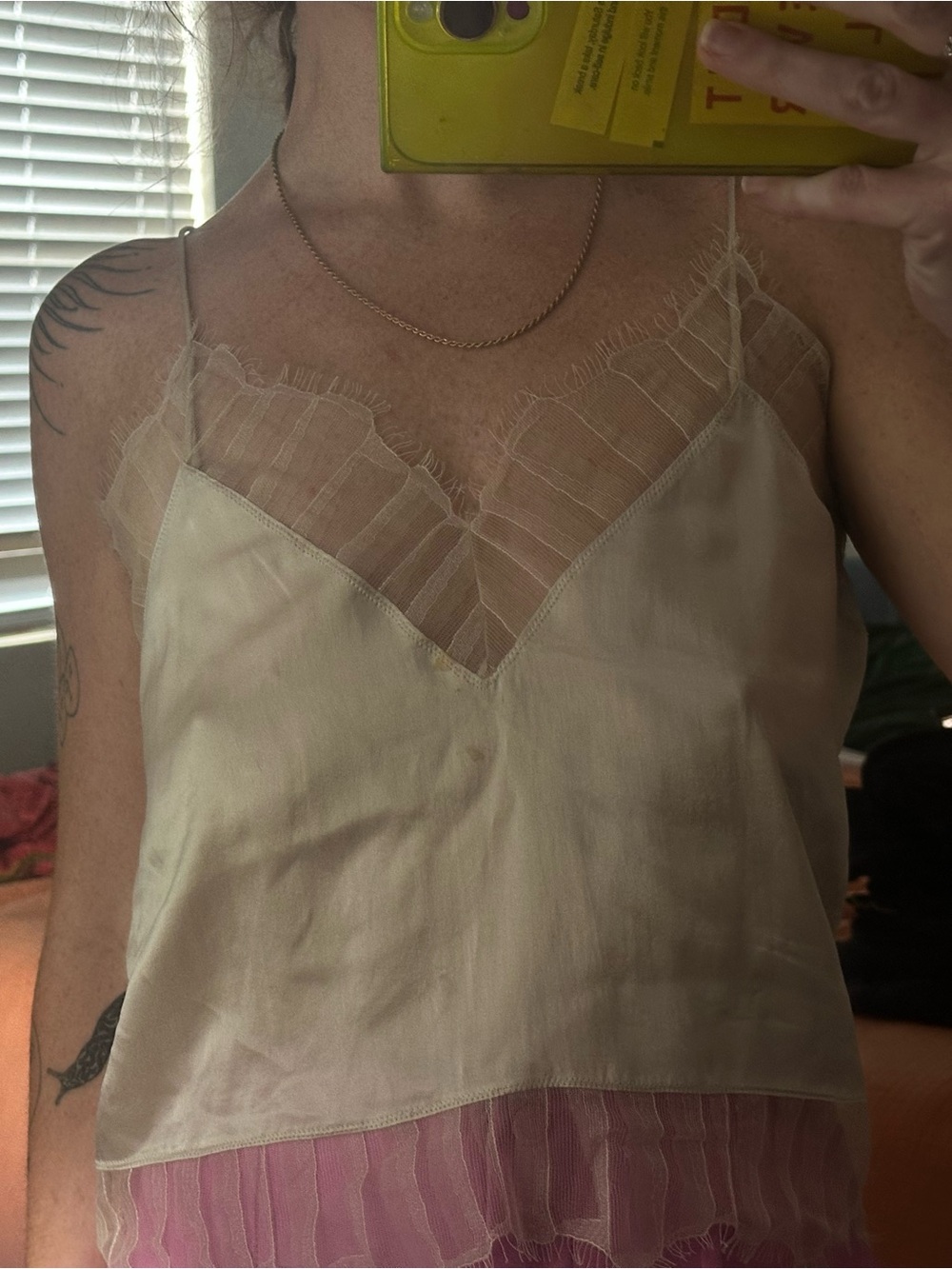 Sheer Trim Ivory Satin Cami Top